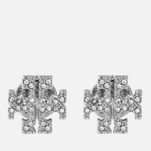 Tory Burch Women's Pave Logo Stud Earrings - Tory Silver/Crystal