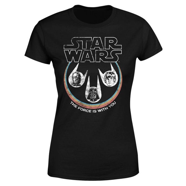 Star Wars The Force Is With You Retro Heads Women's T-Shirt - Black