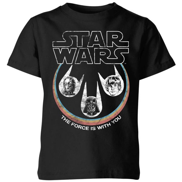 Star Wars The Force Is With You Retro Heads Kinder T-Shirt - Schwarz