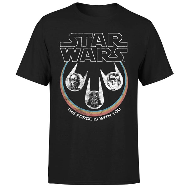 Star Wars The Force Is With You Retro Heads t-shirt - Zwart