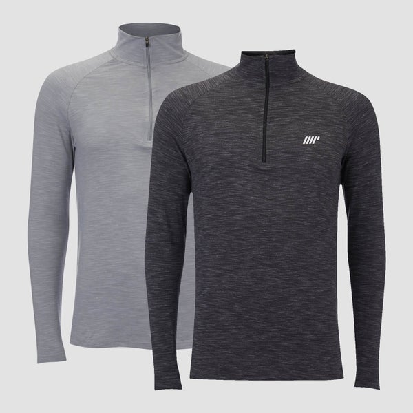 Myprotein Performance 2 Pack 1/4 Zip Top - Charcoal Marl/Grey Marl