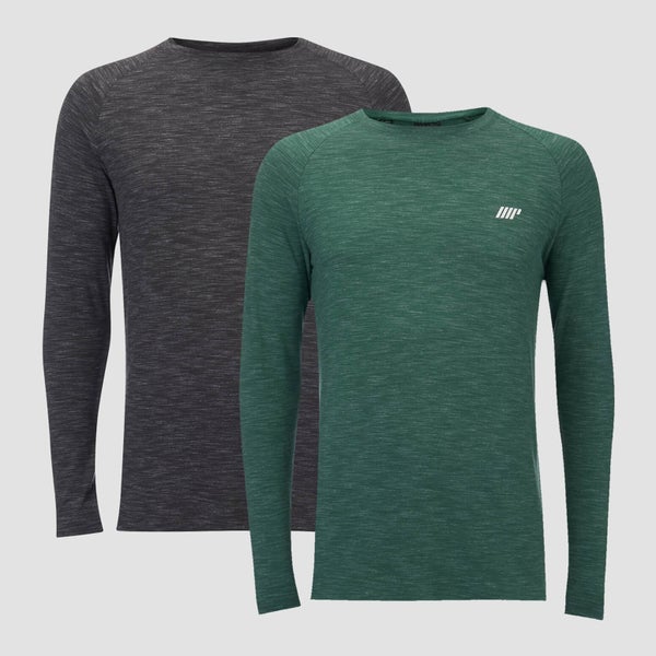 Myprotein Performance 2 Pack Long Sleeve T-Shirts - Charcoal Marl/Green Marl