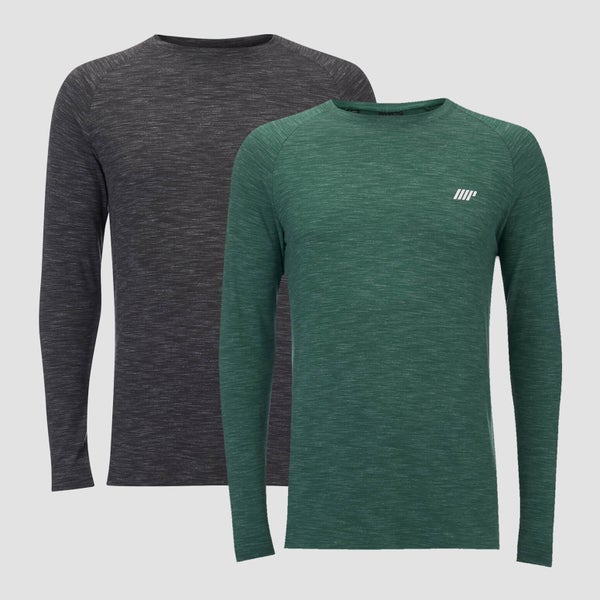 Performance 2 Pack Long Sleeve T-Shirts - Charcoal Marl/Green Marl