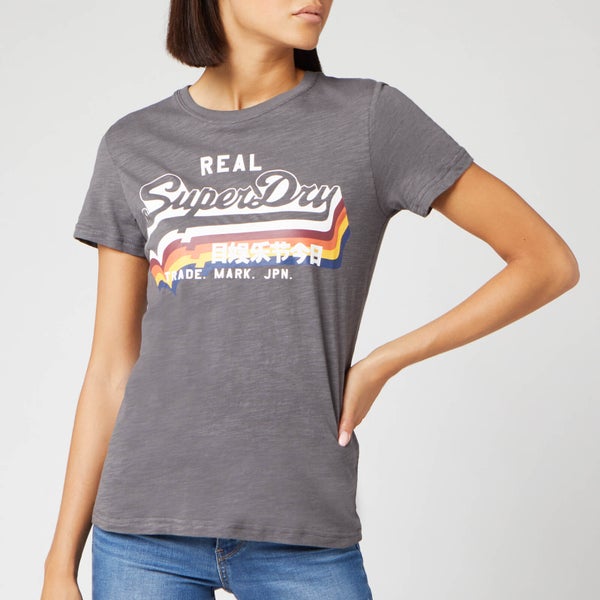 Superdry Women's V Logo Rainbow Entry T-Shirt - Slate Slub