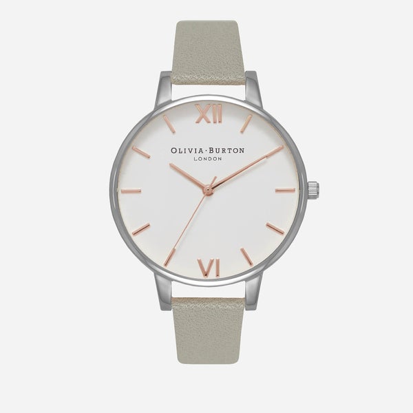 Olivia Burton Women's White Dial Watch - Grey, Silver and Rose Gold