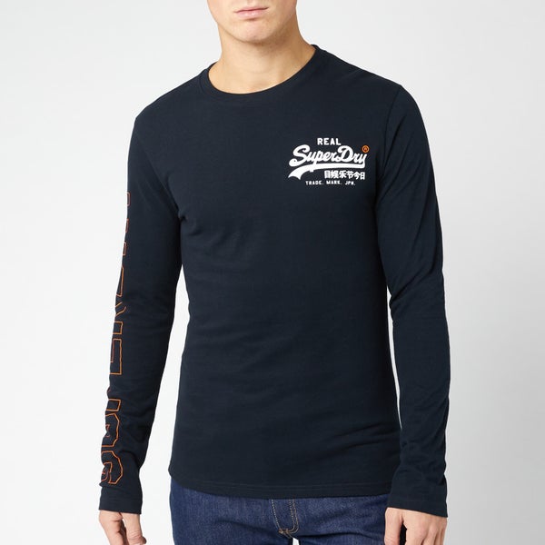 Superdry Men's Vintage Logo Linear Long Sleeve T-Shirt - Eclipse Navy