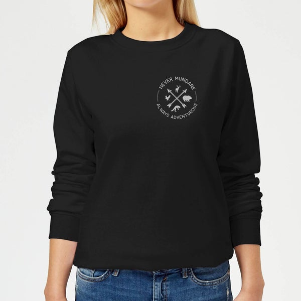 Never Mundane Pocket Print Women's Sweatshirt - Black