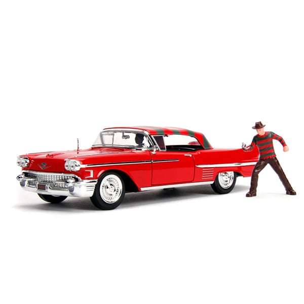 Jada Druckguss im Maßstab 1:24 1958 Cadillac mit Freddy Kruger Figur