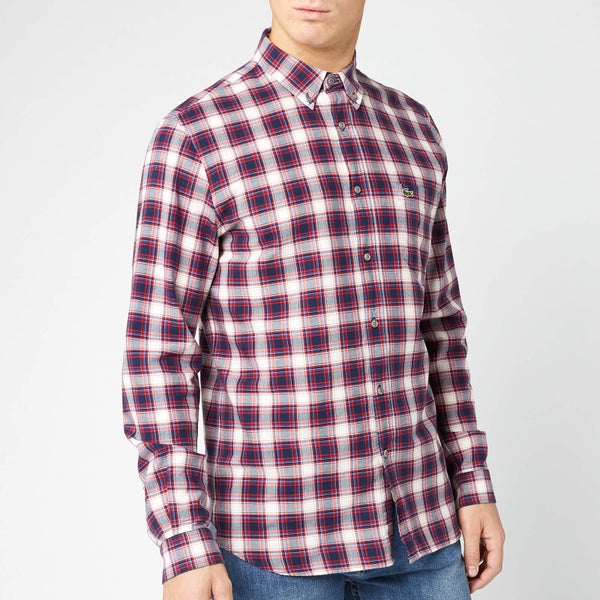 Lacoste Men's Flannel Plaid Shirt - Bordeaux