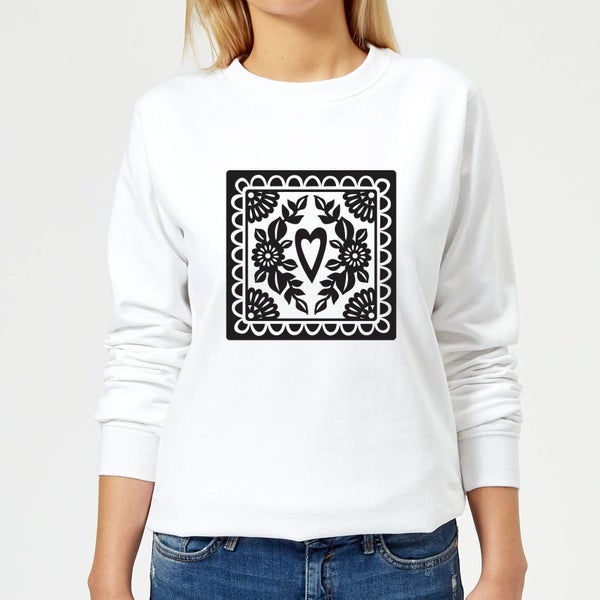 Black Cut Heart Pattern Heart Women's Sweatshirt - White