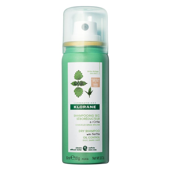 Klorane Dry Shampoo with Nettle with Natural Tint Travel Size - Oil Control for Dark Hair 1oz