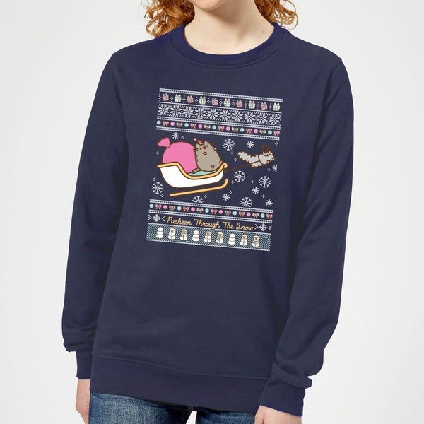 Pusheen Through The Snow Women's Christmas Jumper Navy Clothing