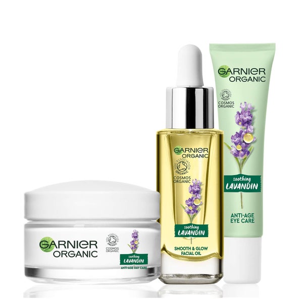 Garnier Organic Lavandin Set Eye Cream, Glow Facial Oil & AntiAge Day