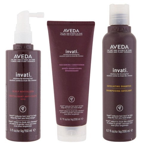 Aveda Invati Trio - Shampoing exfoliant, après-shampoing épaississant et spray revitalisant anti-chute