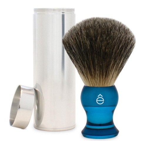 e-Shave Fine Badger Travel Shaving Brush with Canister - Blue