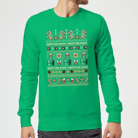 Nintendo Super Mario Happy Holidays The Bad Guys Christmas Sweatshirt - Kelly Green - S