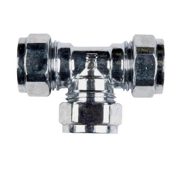 Compression Equal Tee Fitting Chrome and Brass 15mm Homebase