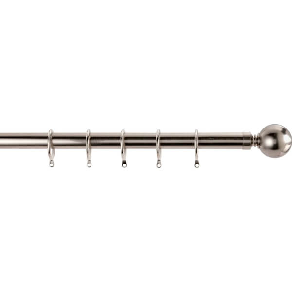 Satin Steel Fixed Curtain Pole & Ball Finial 3.6m Homebase