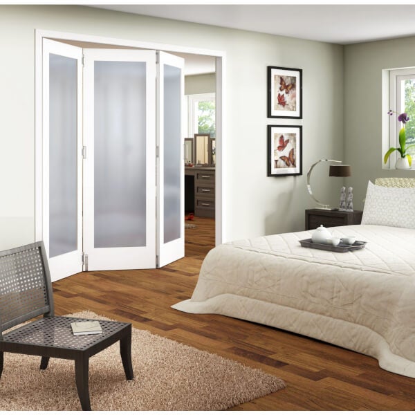 3 Door Obscure Glazed White Primed Internal Room Divider 1929mm Wide