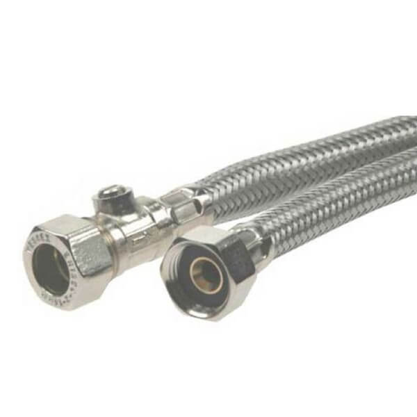 Compression Braided Tap Connector with Valve 15mm 0.5in Homebase