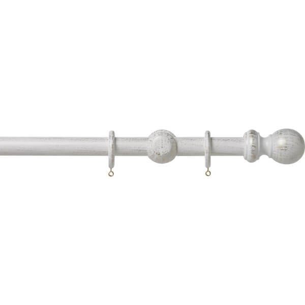 Scratched White Wood 28mm Curtain Pole with Ball Finials 1.2m Homebase