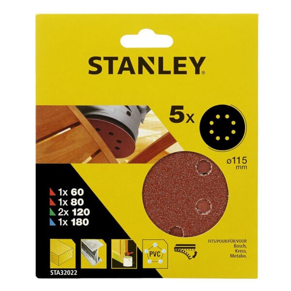Offer Homebase Stanley 115mm ROS Sheets Mixed Pack STA32022