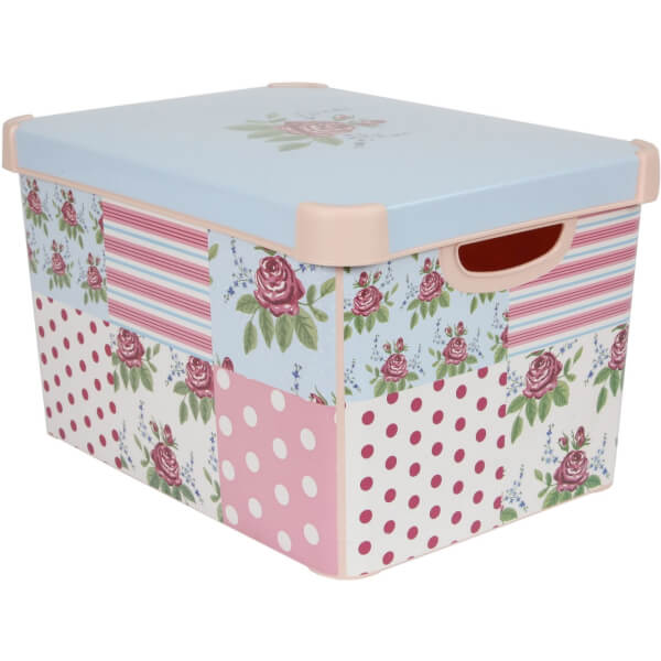 Curver Stockholm Patchwork Plastic Deco Storage Box Pink & Blue 22L