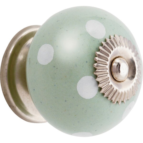 White Dots Ceramic Knob Mint Green Homebase