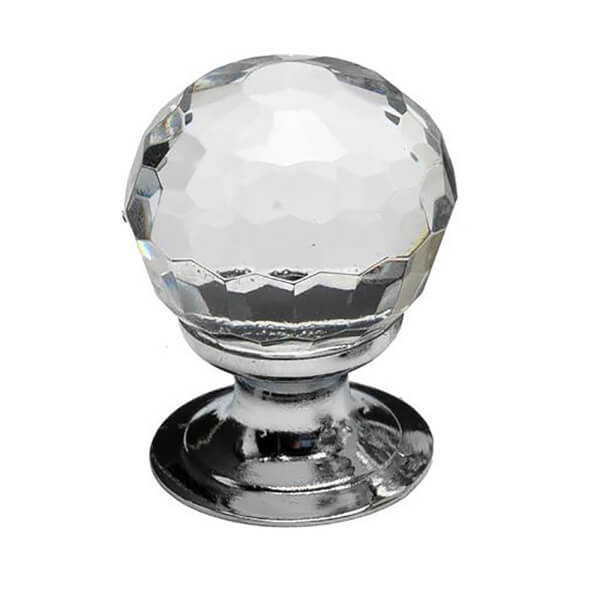 Faceted Glass Door Knob Chrome Plated 30mm Homebase
