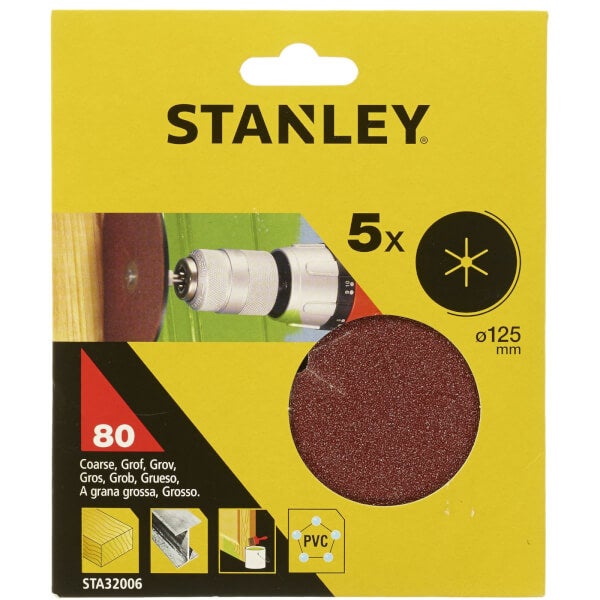 Stanley 125mm Drill Sanding Discs 80G STA32006XJ Homebase