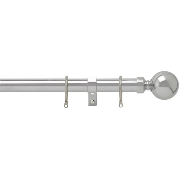 Chrome 28mm Fixed Curtain Pole With Ball 1.2m | Homebase