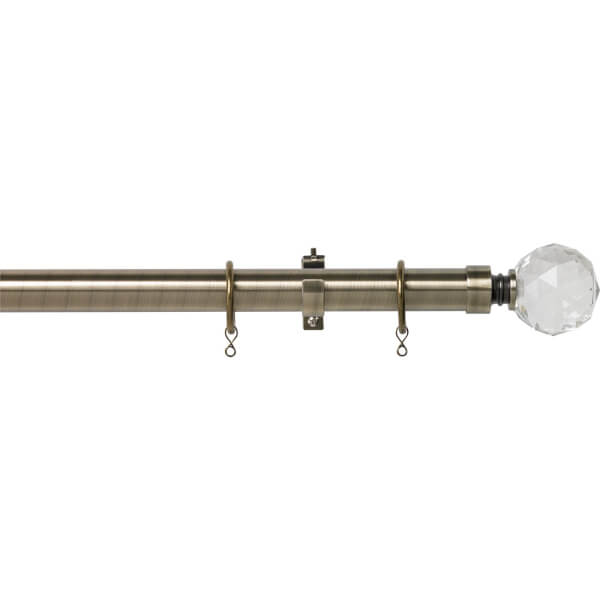 Antique Brass Fixed Curtain Pole with Crystal Finial 3m Homebase