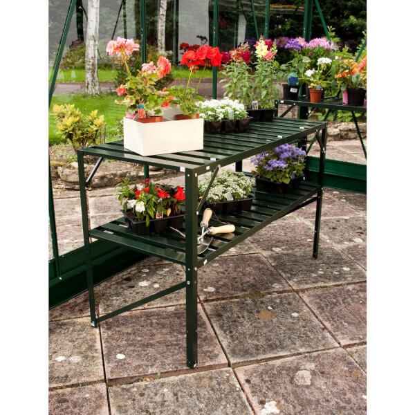 Halls 2 Tier Green Aluminium Staging for Greenhouse Homebase