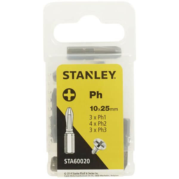 Stanley Fatmax 10Pc Mixed Philips 25mm Screwdriver Bits STA60020XJ Homebase