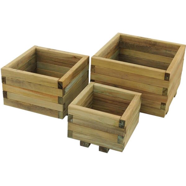 Forest Garden Wooden Kendal Square Planter (Set of 3) Homebase