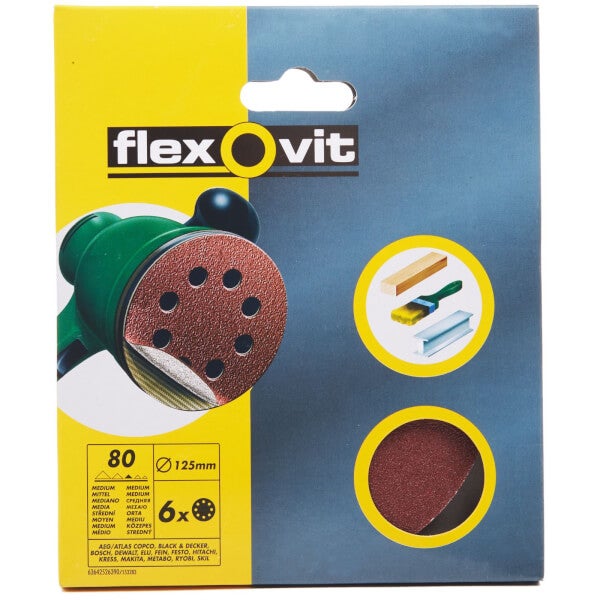 Flexovit Eccentric 80G Sanding Discs 125mm 6 Pack Homebase