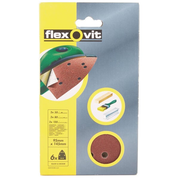Flexovit Assorted Detail Sanding Sheets 95 x 145mm 6 Pack Homebase