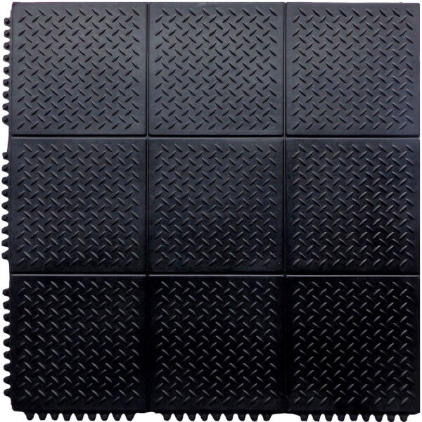 Interlocking Rubber Checker Plate Floor Mat Black 90 x 90cm Homebase