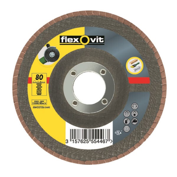 Flexovit 63642527526 Angle Grinder Flap Disc 115m x 22mm 80G Homebase