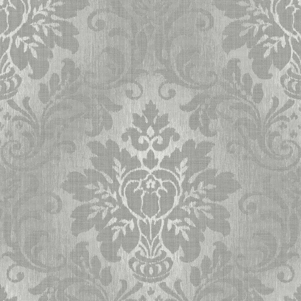 Grandeco Fabric Damask Silver Wallpaper Homebase