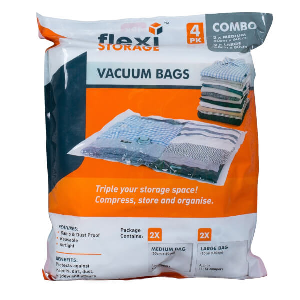 Vacuum Storage Bag Combo Pack of 4 (2 Medium, 2 Large) Homebase