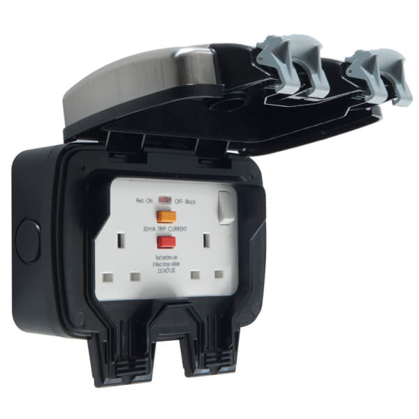BG 2 Socket Weatherproof Switched Socket with RCD Silver | Homebase