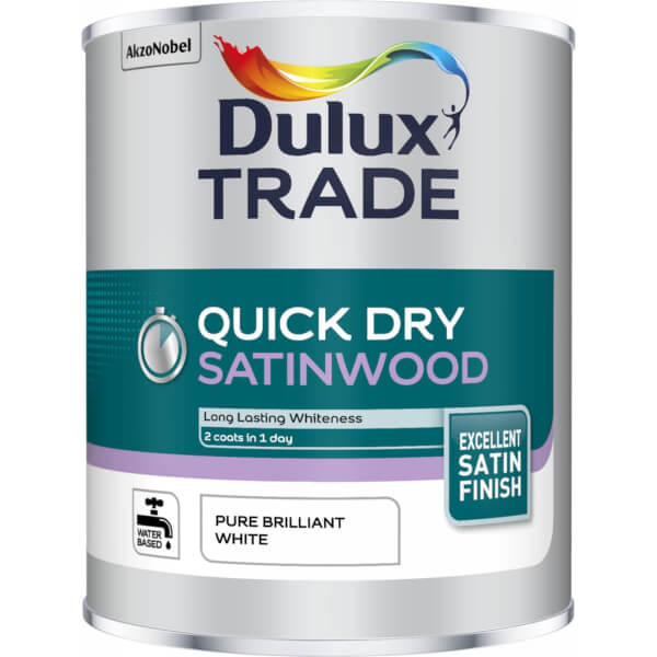 Dulux Trade Quick Drying Satinwood Paint Pure Brilliant White 1L