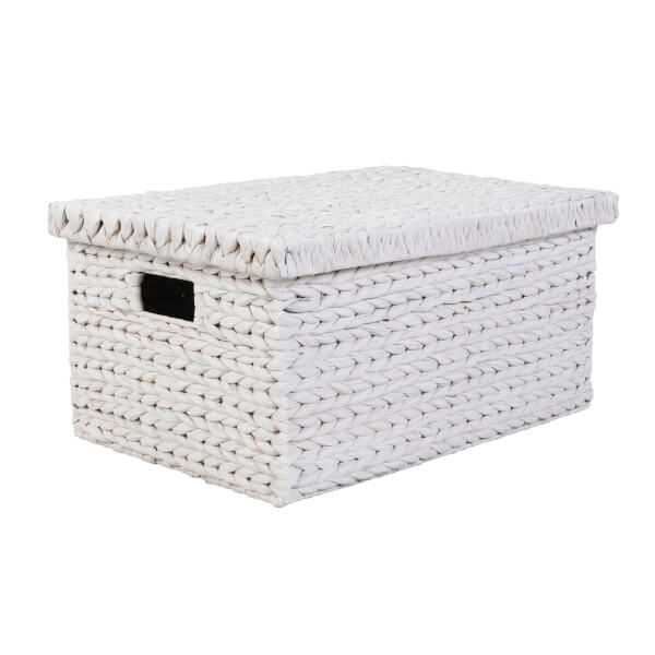 Small Water Hyacinth Storage Box White Washed Homebase