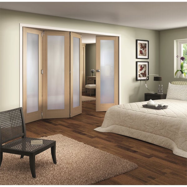 Shaker Oak 1 Light Obscure Glazed Interior Folding Doors 3 x 1 2047 x