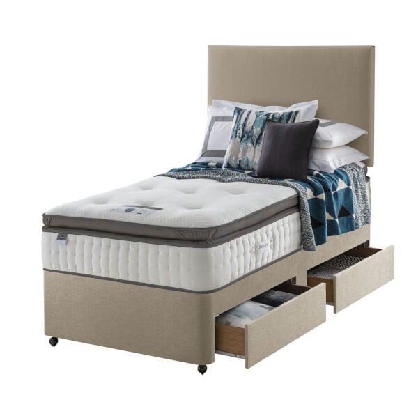 Silentnight 1000 Pocket Geltex Divan Bed 2 Drawer Sandstone Single