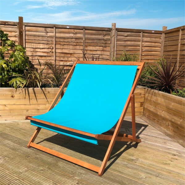 Charles Bentley Wooden FSC Eucalyptus Folding Double Deck Chair - Teal | Homebase
