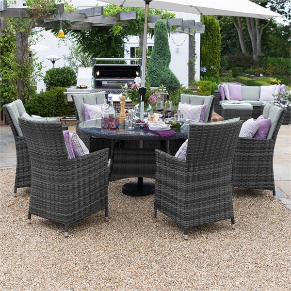 Nova Florence Rattan 6 Seater Round Dining Set in Grey Homebase