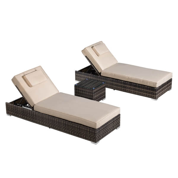 Nova Echo Rattan Sun Loungers with Headrests in Brown Homebase