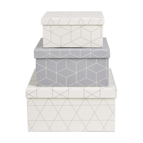 Geometric Cardboard Storage Boxes Set of 3 Homebase